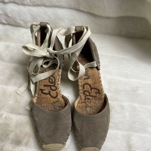 Sam Edelman patsy leather suede taupe Espadrilles wedge lace up sandals … - Picture 2 of 7